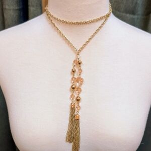 Elegant Gold and Pink Beaded Necklace
